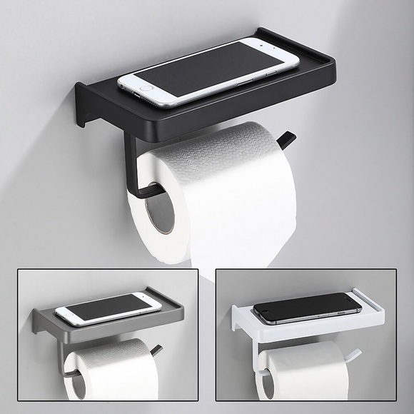 Badezimmer-Toilettenpapierhalter Schwarz Silber Gold Gewebe Telefonhalter Wandmontierter Platz Aluminium WC Duschpapierhalter mit Regal Lightinthebox