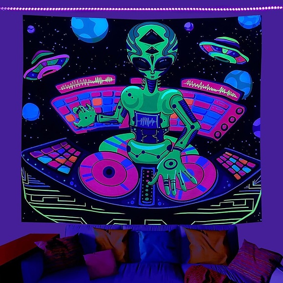 Alien Schwarzlicht UV-reaktiver Wandteppich, Kunstdekor, Decke, Vorhang, zum Aufhängen, Zuhause, Schlafzimmer, Dekoration, Polyester Lightinthebox