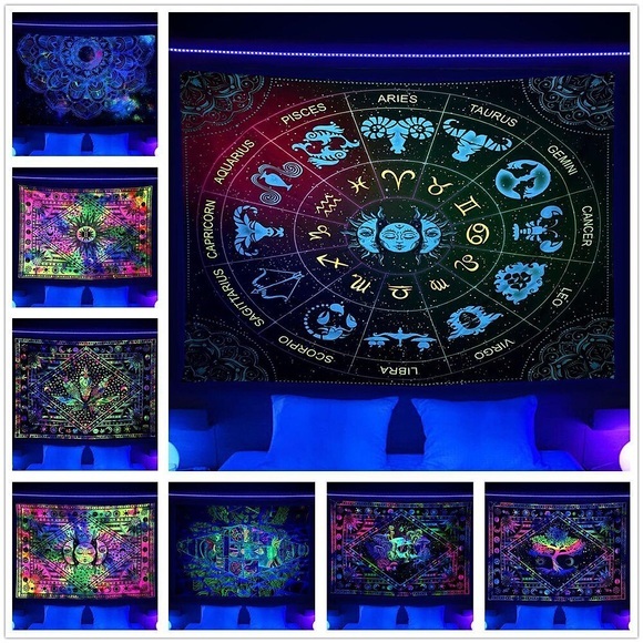 Schwarzlicht-UV-reaktiver Wandteppich, Kunstdekor, Decke, Vorhang, zum Aufhängen, Zuhause, Schlafzimmer, Dekoration, Polyester Lightinthebox