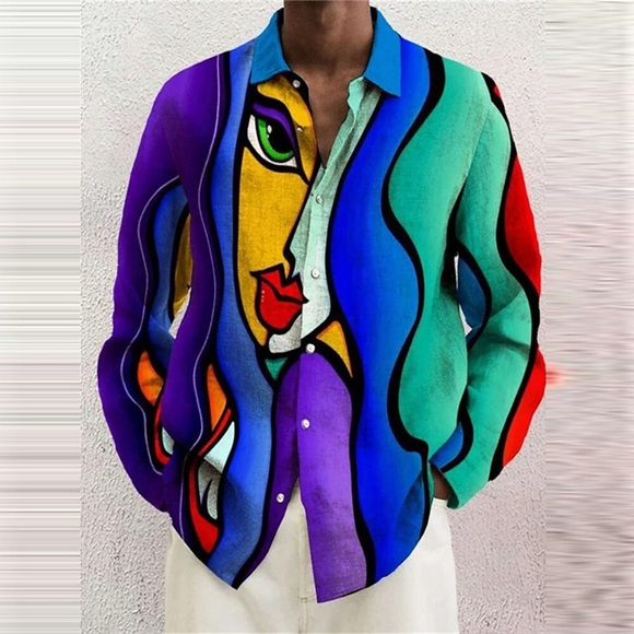 Herren Hemd Abstrakt Umlegekragen Regenbogen 3D-Druck Outdoor Strasse Langarm Button-Down Bedruckt Bekleidung Modisch Designer Casual Atmungsaktiv Lightinthebox