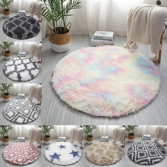 Weißer runder Teppich für Schlafzimmer, flauschige runde Matte für Kinderzimmer, pelziger Teppich für Jugendzimmer für Kinderzimmer, flauschiger Plüschteppich für Schlafzimmertür, Wohnzimmer Lightinthebox