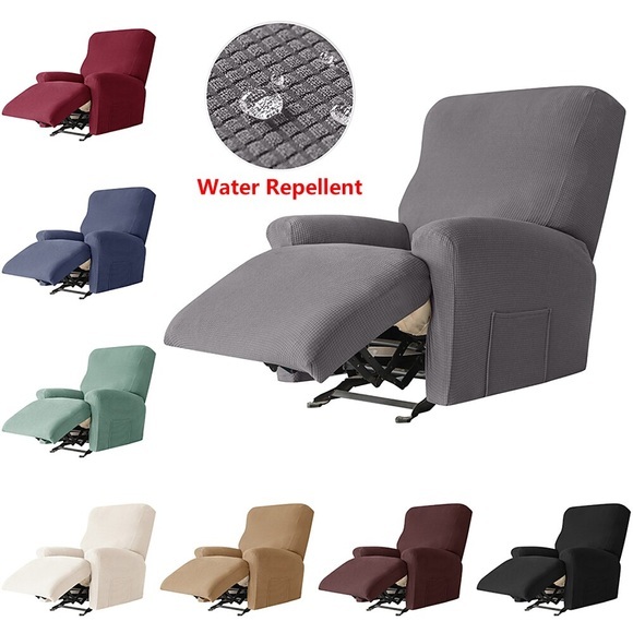 Stretch-Liegebezug, wasserdichte Liegesofabezüge mit Seitentasche, 4-teiliges Set, rutschfester Liegestuhlbezug für Standard-Einsitzer-Liegestuhl, weicher, dicker, karierter Jacquard-Stoff Lightinthebox
