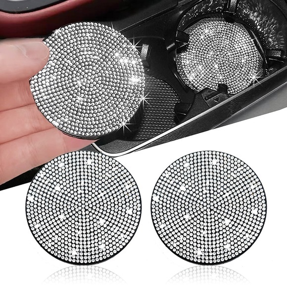 2 stücke bling auto getränkehalter untersetzer 2,75 zoll rutschfest stoßfest universal mode fahrzeug auto untersetzer einfügen bling strass auto auto innenausstattung für frauen Lightinthebox