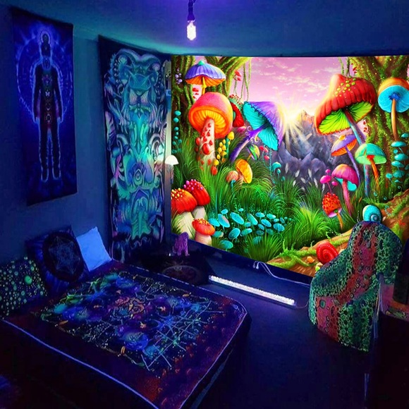 schwarzlicht uv reaktiv fluoreszierend wandteppich qualle sternenhimmel psychedelisch glühen hintergrund tuch raumdekoration hängendes tuch Lightinthebox