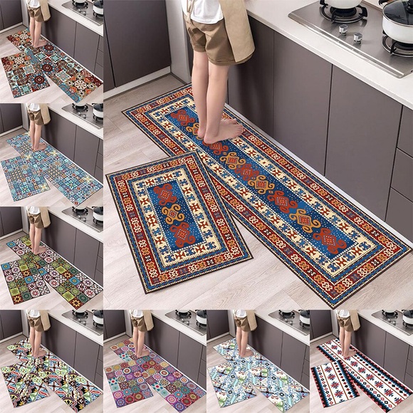Küchenteppich im Boho-Stil, 2-teiliges Set, perfekt für Küche, Bad, Wohnzimmer, weiches, saugfähiges Mikrofasermaterial, rutschfest, leicht zu reinigen, maschinenwaschbarer Bodenläufer Lightinthebox