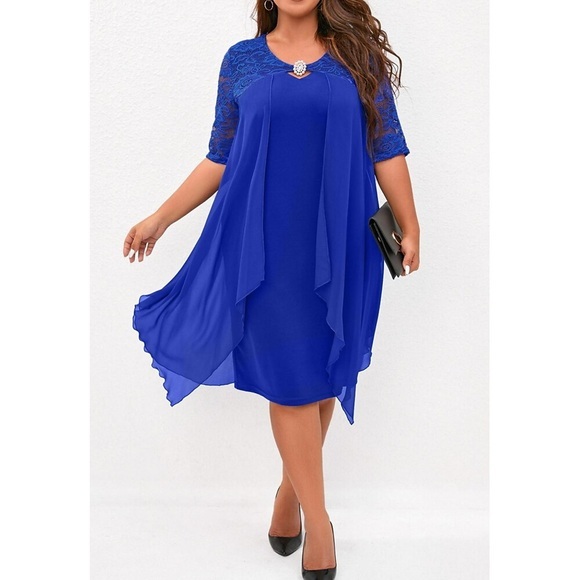 Damen Übergröße Arbeitskleidung Blumen V Ausschnitt Layer-Look Halbe Ärmel Herbst Frühling Elegant Midikleid Formal Arbeit Kleid Lightinthebox