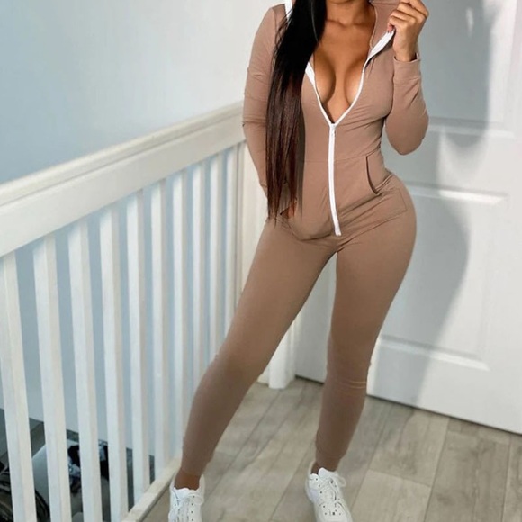 Damen Jumpsuit Zip Tasche Feste Farbe Mit Kapuze Aktiv Casual Sport Festtage Regular Fit Langarm Leicht Braun Grau Schwarz S M L XL Winter Lightinthebox