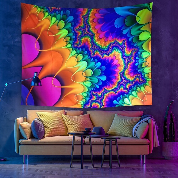 Schwarzlicht-UV-reaktiver Wandteppich, psychedelische Kunst, Dekor, Decke, Vorhang, zum Aufhängen, Zuhause, Schlafzimmer, Dekoration, Polyester Lightinthebox