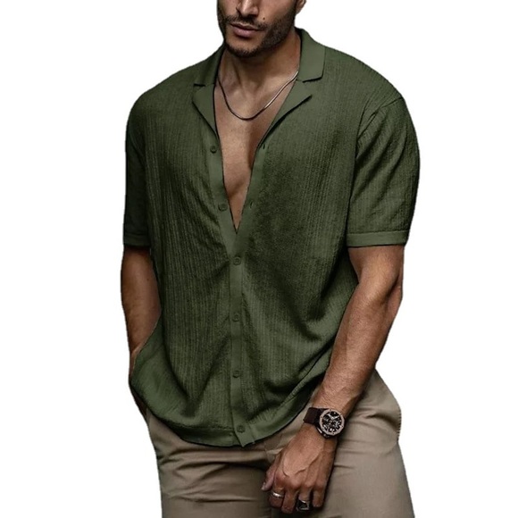 Herren Hemd Knopfhemd Camp-Shirt Kubanisches Hemd Sommerhemd Glatt Einfarbig Umlegekragen Schwarz Hellgrün Marineblau Orange Outdoor Strasse Kurzarm Button-Down Bekleidung Modisch Strassenmode Casual Lightinthebox