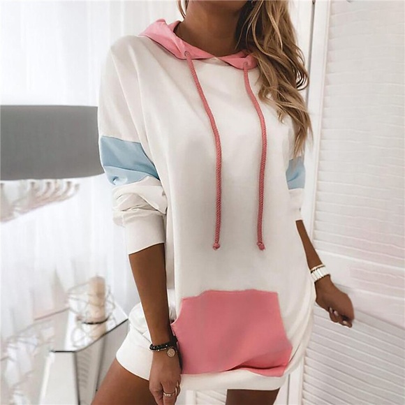 damen hoodie kleid winterkleid kurz minikleid weiß schwarz grau rot langarm herbst color block tasche herbst winter mit kapuze lässig 2022 s m l xl xxl Lightinthebox