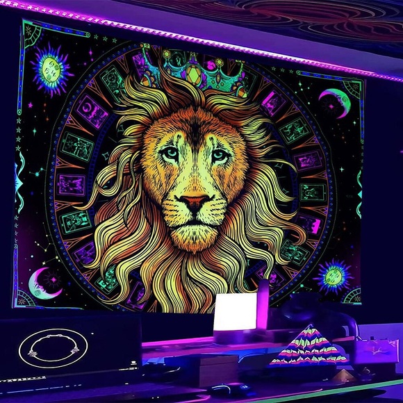 Löwe, Schwarzlicht, UV-reaktiv, Wandteppich, Kunstdekor, Decke, Vorhang, zum Aufhängen, Zuhause, Schlafzimmer, Dekoration, Polyester Lightinthebox
