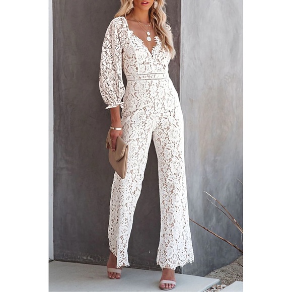 Damen Jumpsuit Spitze Quaste Feste Farbe V Ausschnitt Elegant Skims Arbeit Täglich Bootcut Regular Fit Kurzarm Gedicht Wein Marineblau Weiß S M L XL Winter Lightinthebox