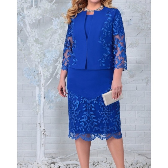 Damen Übergröße Arbeitskleidung Blumen Rundhalsausschnitt Layer-Look 3/4 Ärmel Winter Herbst Elegant Midikleid Arbeit Täglich Kleid Lightinthebox