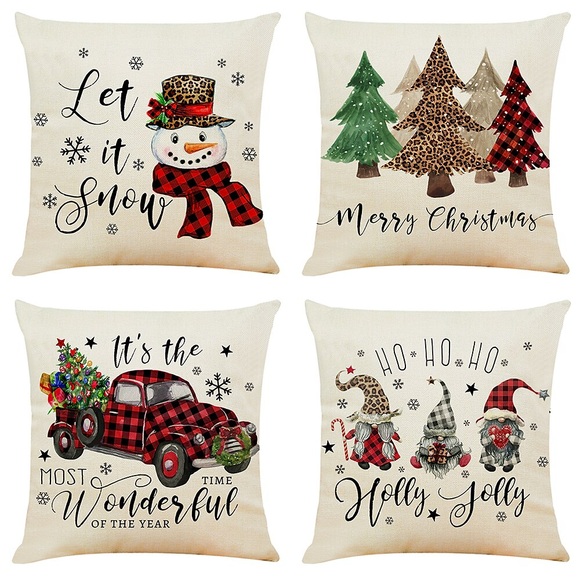 Weihnachts-Doppelseiten-Wurfkissenbezug, 4 Stück, klassischer, weicher, dekorativer, quadratischer Kissenbezug für Schlafzimmer, Wohnzimmer, Sofa, Couch, Stuhl, maschinenwaschbar Lightinthebox