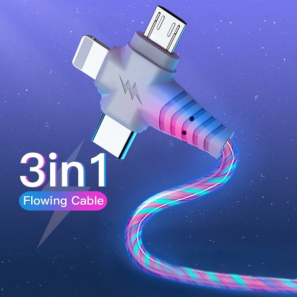 3 in 1 Multi-Ladekabel für iPhone 14 13 12 Pro Max USB A zu Lightning / Micro / USB C Schnellladung leuchtend fließendes Licht langlebiges Datumskabel für Samsung Xiaomi Huawei Telefonzubehör Lightinthebox