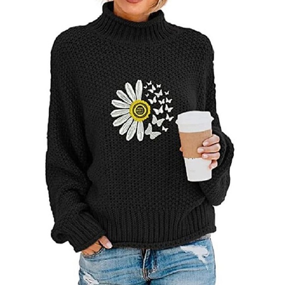 Damen Pullover Strickwaren Grobstricken Stricken Bestickt Strick Blumen Ständer Stilvoll Casual Outdoor Täglich Winter Herbst Khaki Beige Schwarz S / Langarm / Schmetterling / Buchstabe / Regular Fit Lightinthebox