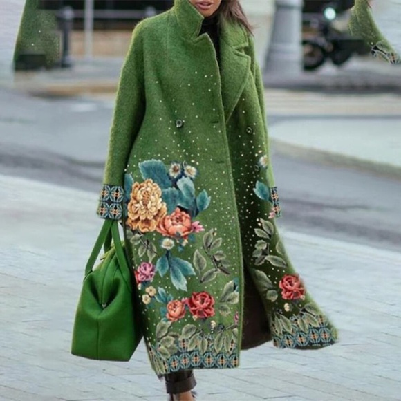 Damen Übergröße Wintermantel Mantel Taste Tasche Blumen Festtage Verabredung Langarm Hemdkragen Lang Winter Herbst Grün Rote Grau L XL XXL 3XL Lightinthebox