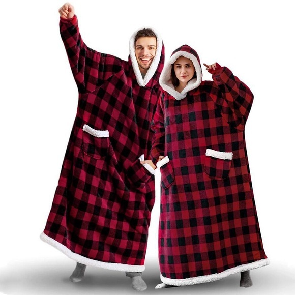 Übergroße tragbare Decke, Flanell, dick, weich, warm, lange Hoodie-Decke, großes Kapuzen-Sweatshirt, Hoodie-Decke für Erwachsene, Frauen, Mädchen, Teenager, Teenager, Männer, schwarz Lightinthebox