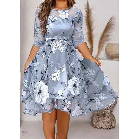 Damen Übergröße Urlaubskleid Blumen Rundhalsausschnitt 3/4 Ärmel Winter Herbst Elegant Casual Midikleid Festtage Verabredung Kleid Lightinthebox