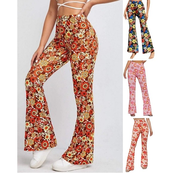 Schlaghosen für Damen mit weitem Bein, elastischer Bund für Yoga, Zumba, Pilates, Blumen, Blau, Rosa, Gelb, Winter, warm, Sport, Sport, Freizeit, Athleisure Lightinthebox