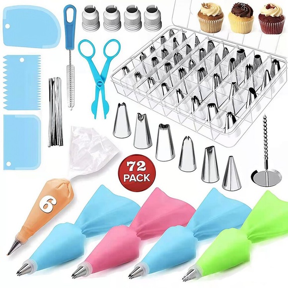 72 Sätze Spritztüllen-Sets, Spritztüllen für Kuchendekoration, Spritzbeutel, Reinigungsbürsten, Schaber Lightinthebox