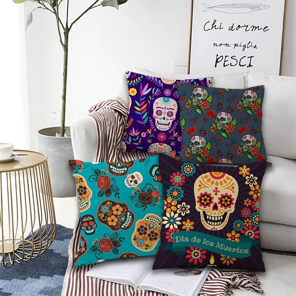 el dia de los muertos doppelseitiger kissenbezug 4 stück weicher dekorativer quadratischer kissenbezug kissenbezug für schlafzimmer wohnzimmer sofa couch stuhl hochwertige maschinenwaschbar day of Lightinthebox