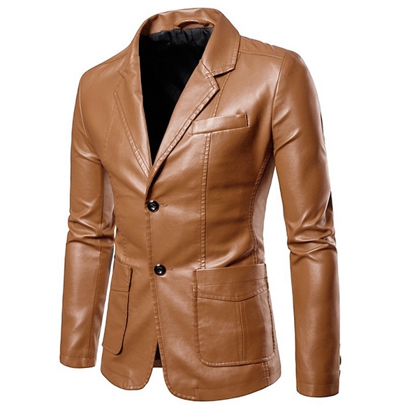 Herren Blazer Lederjacke Kunstlederjacke Windundurchlässig Warm Hochzeitsfeier Geschäftlich Arbeitskleidung Jacke Oberbekleidung Weinrot Kaki Marineblau Lightinthebox