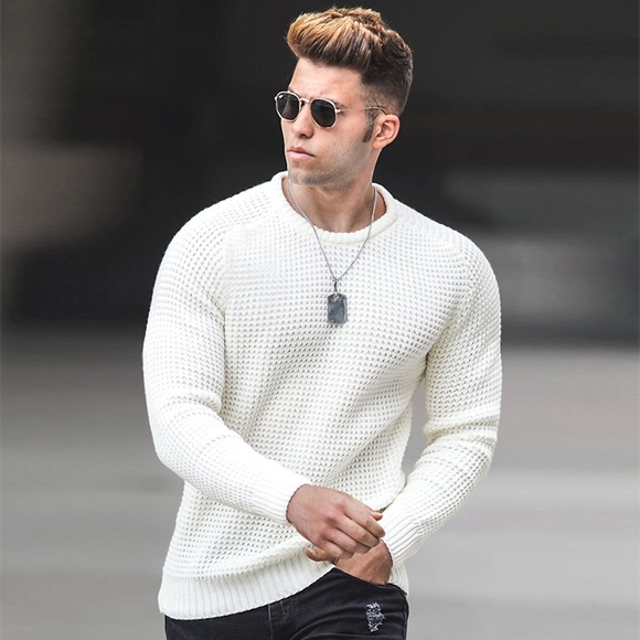 Herren Pullover Gerippt Stricken Cropped Strick Feste Farbe Rundhalsausschnitt Basic Stilvoll Outdoor Täglich Bekleidung Winter Herbst Grün Blau S M L Lightinthebox