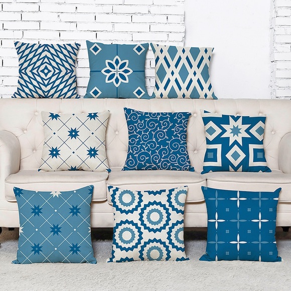 blau 9er Set Kissenbezug, geometrisches Muster geometrisch Freizeit moderne Kunstleinen Dekokissen Outdoor Kissen für Sofa Couch Bett Stuhl blau Lightinthebox