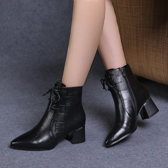 Damen Stiefel Springerstiefel Stiefeletten Stiefeletten Winter Blockabsatz Spitze Zehe PU Leder Reißverschluss Schwarz Braun Lightinthebox