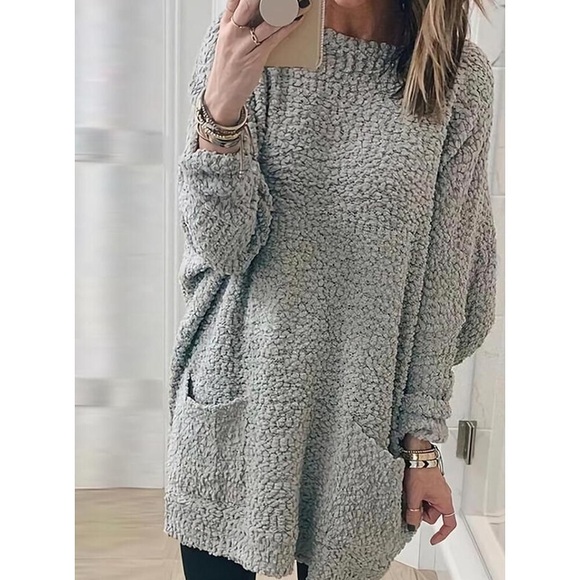damen pullover kleid winterkleid Etuikleid minikleid grau langarm pure color tasche winter herbst rundhals rollkragen lässig modern 2022 s m l xl 2xl 3xl Lightinthebox