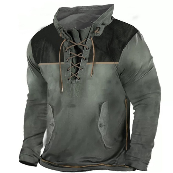 Herren Sweatshirt Pullover Zur Seite fahren Distressed-Hoodie Dunkelgray Grau Stehkragen Farbblock Grafik-Drucke mit Schnürung Tasche Sport Natur Casual Täglich 3D-Druck Basic Strassenmode Designer Lightinthebox