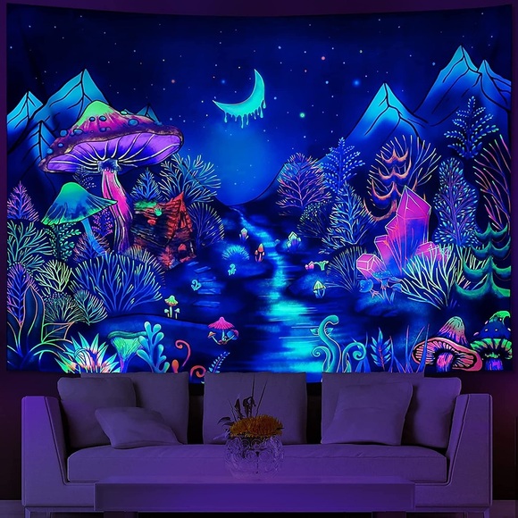 Landschaft Schwarzlicht UV-reaktiver Wandteppich Trippy psychedelisch Schlafsaal Wohnzimmer Kunstdekoration Hängendes Tuch Lightinthebox