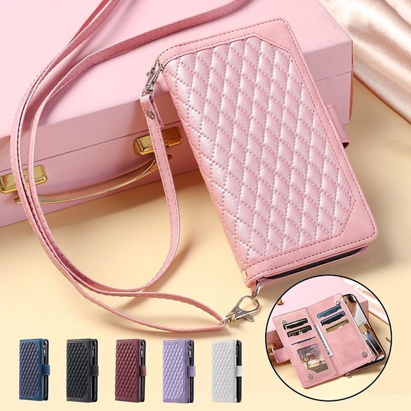 handyhülle für apple handtasche geldbörse brieftasche iphone 14 pro max 13 12 11 se 2022 xr 8 plus reißverschluss mit abnehmbarem umhängeband kartenhalter schlitze einfarbiges geometrisches muster Lightinthebox