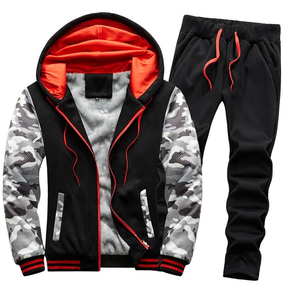 Herren Trainingsanzug Jogginganzug Hoodies Set Jogginganzüge Sweatjacke Schwarz Blau Hell Gray Grau Mit Kapuze camuflaje Zip Tasche 2 Teile Sport Natur Täglich Sport Sportbekleidung Casual Dünnes Lightinthebox