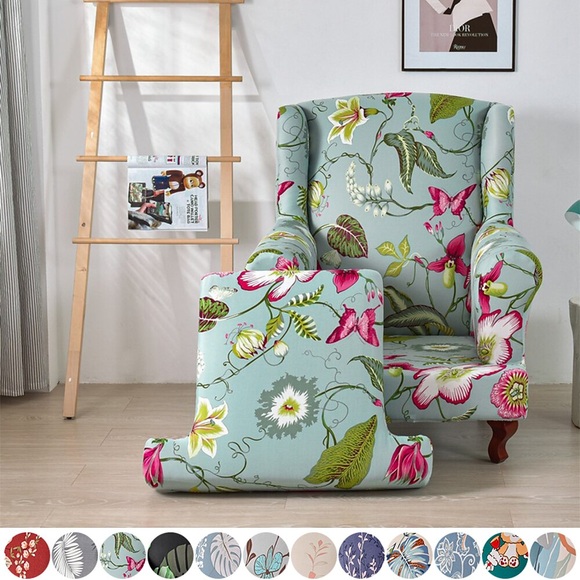1 Set mit 2 Stück Stretch-Ohrensesselbezügen mit Blumendruck, Ohrensesselbezügen aus Spandex-Stoff mit elastischem Boden für Wohnzimmer-Schlafzimmer-Dekor Lightinthebox