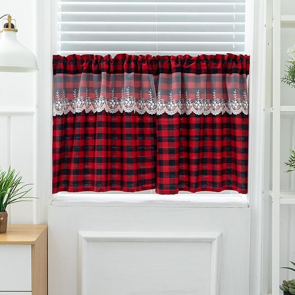 weihnachten rot und grün kariert küchenvorhang volant stange tasche halb kurz büffelkaro kariert kariert wohnkultur wäsche cutain topper fenstervolant 1 panel Lightinthebox