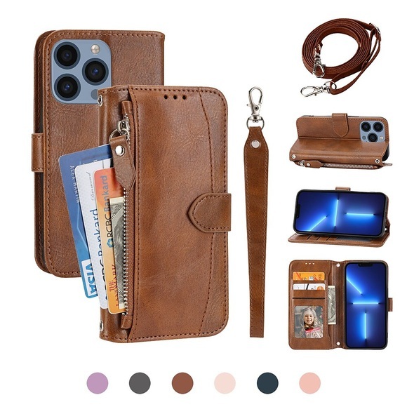 Telefon Hülle Handyhüllen Für Apple Brieftasche Kartenetui iPhone 13 Pro Max 12 11 SE 2022 X XR XS Max 8 7 Geldbeutel Reisverschluss mit Handyband Linien / Wellen Einfarbig PC PU-Leder Lightinthebox