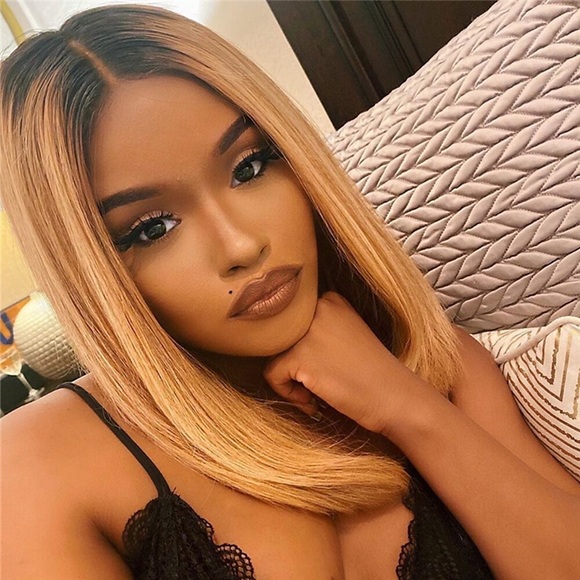 Unverarbeitetes reines Haar 13x4 Spitzenfront Perücke Kurzer Bob Brasilianisches Haar Glatt Mehrfarbig Perücke 130% 150% Haardichte mit Babyhaar Farbverläufe Gefärbte Haarspitzen (Ombré Hair Lightinthebox