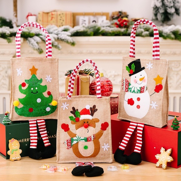 Kinder Unisex Kindertaschen Polyester Weihnachts Geschenke Gestreifte Tragetasche mit hängenden Beinen im Gestreifte Tragetasche mit hängenden Beinen Kleiner Baum Tragetasche mit gestreiftem Bein zum Lightinthebox