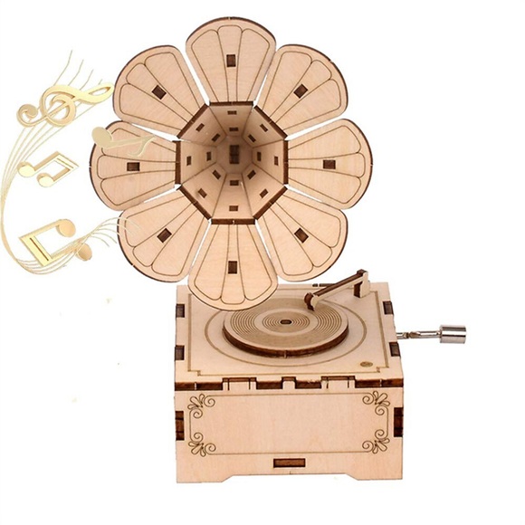 DIY Musikbox Grammaphon 3D-Holzpuzzle Modellbausatz Lasergeschnittene Holzteile Denksportaufgabe und pädagogisches Gebäudemodellspielzeug für Erwachsene und Kinder ab 14 Jahren Lightinthebox