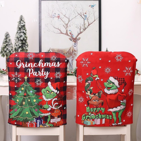 Weihnachts-Grinch-Stuhlbezüge, Weihnachtsstuhl-Rückseitenbezug für Esszimmer, Weihnachtsessen-Stuhlbezug, Stuhlbezug für Küchenhotel-Urlaubsparty-Dekoration Lightinthebox