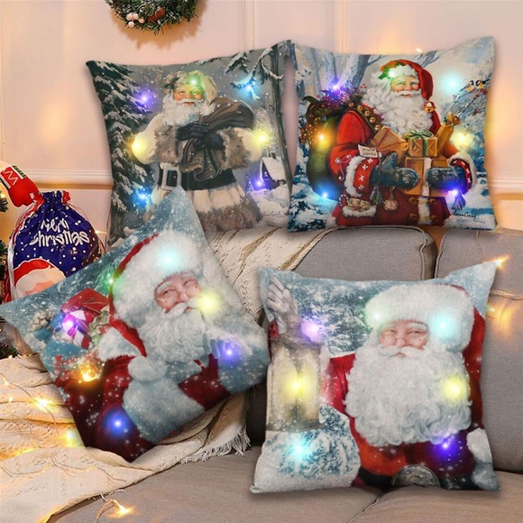weihnachts-led-lichter dekokissenbezug 4 stück weihnachtsmann weiches dekoratives quadratisches kissenkissenbezug für schlafzimmer wohnzimmer sofa couch stuhl überlegene qualität Lightinthebox