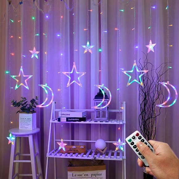 Stern Mond Vorhang Licht LED Fenster Lichter 3.5m 120led mit Fernbedienung Kranz Fee Lichterketten Weihnachtsdekoration Outdoor Urlaub Hochzeit Neujahr Garten Dekor Lightinthebox