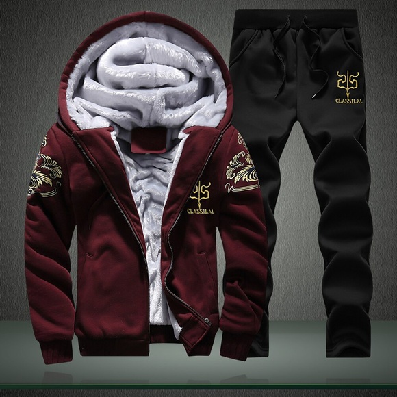 Herren Hoodies Set Jogginganzüge Schwarz Blau Rote Grau Mit Kapuze Blumen Zip Tasche 2 Teile Sport Natur Täglich Sport Sportbekleidung Casual Dünnes Vlies Winter Bekleidung Kapuzenpullover Lightinthebox