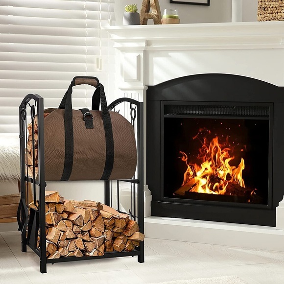 Brennholz-Tragetasche für den Innenbereich, 93,5 x 45,7 cm, Brennholz-Tragetaschenhalter, Brennholz-Tragetasche für den Außenbereich, gewachste, langlebige Holztasche, Kaminofen-Zubehör Lightinthebox