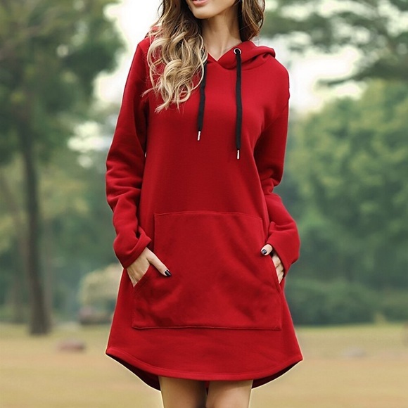damen hoodie kleid winterkleid minikleid schwarz blau lila gelb rot grau langarm pure color tasche winter herbst mit kapuze stylish lässig modern loose fit 2022 s m l xl 2xl 3xl Lightinthebox