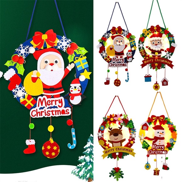 diy weihnachtskranz mit leichten stoff tür hängenden tropfen ornamente handgemachte weihnachten willkommen tür girlande kinder geschenke hause dekorationen Lightinthebox