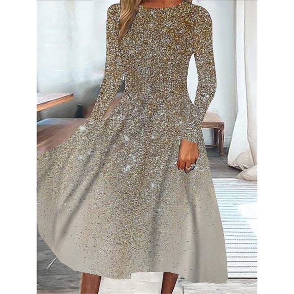 Damen Casual kleid Schaukelkleid Midikleid Grau Langarm Farbverläufe Tasche Winter Herbst Frühling Rundhalsausschnitt Modisch Weihnachten Täglich Wochenende 2022 S M L XL XXL 3XL Lightinthebox