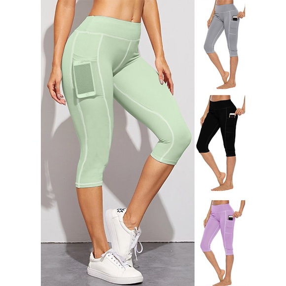 Damen-Capri-Leggings mit Taschen hohe Taille Hosen Bauchkontrolle Po-Lift 4-Wege-Stretch grün lila grau Yoga Fitness Fitnessstudio Workout Sommer Sport Activewear dehnbar Lightinthebox